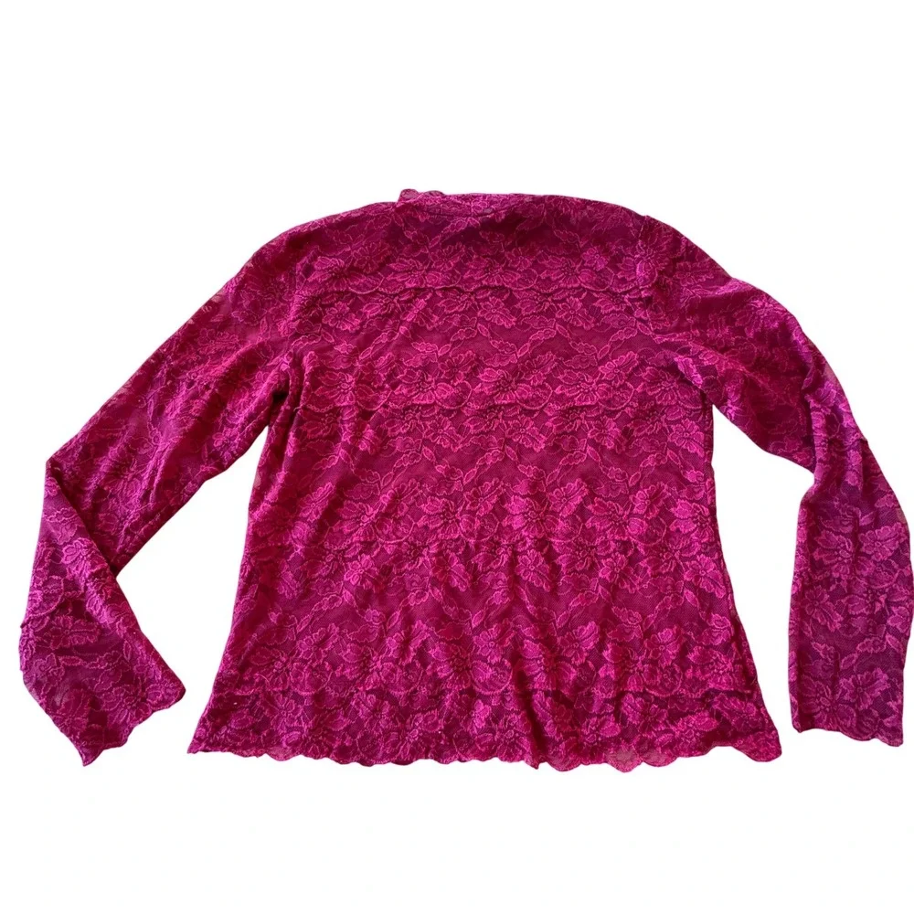 Red Floral Full Lace Long Sleeve Top Women Large Stretch Romantic Coquette Layer - Picture 8 of 9